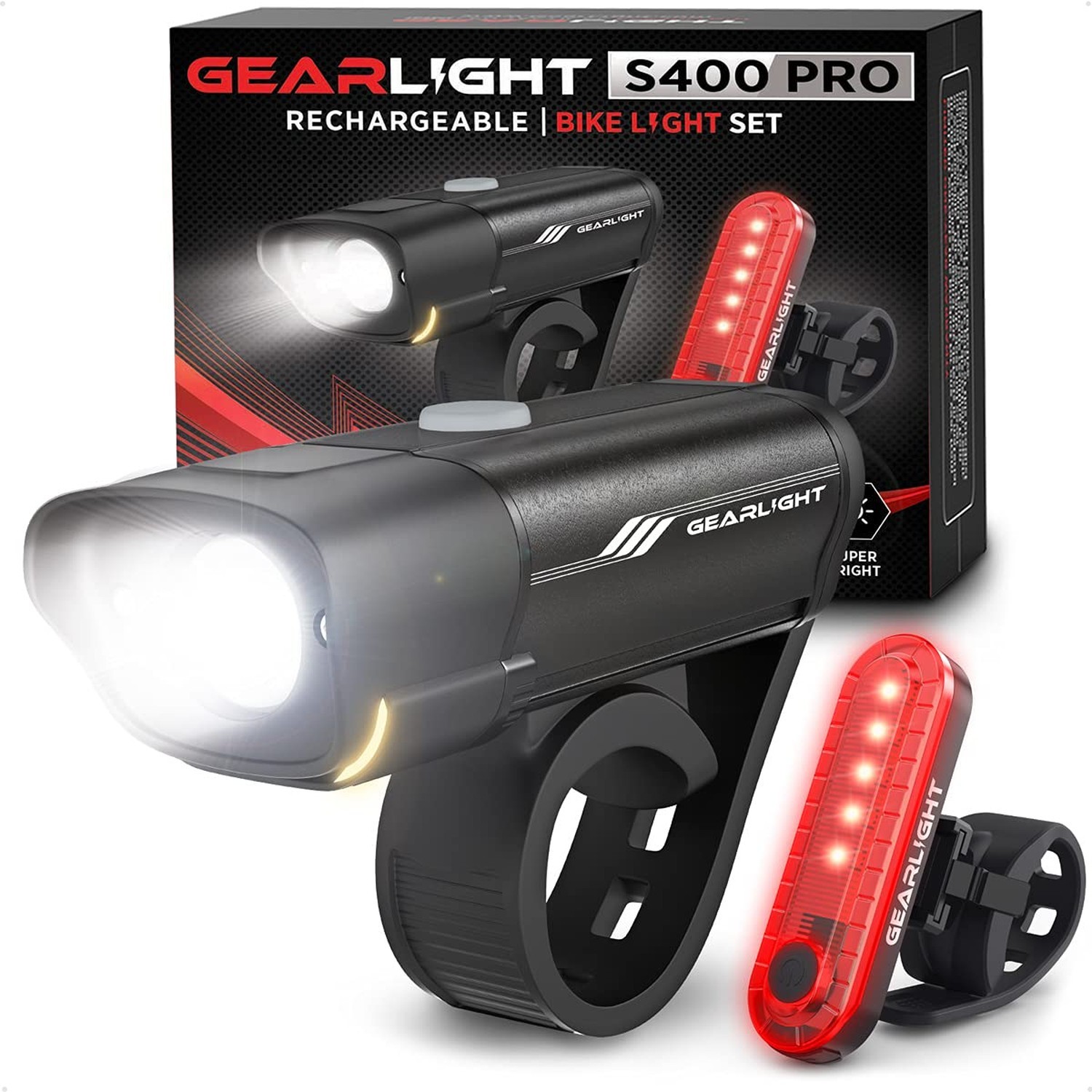 GearLight Rechargeable Bike Light, Bike Headlight and Tail Light Set, Powerfu...