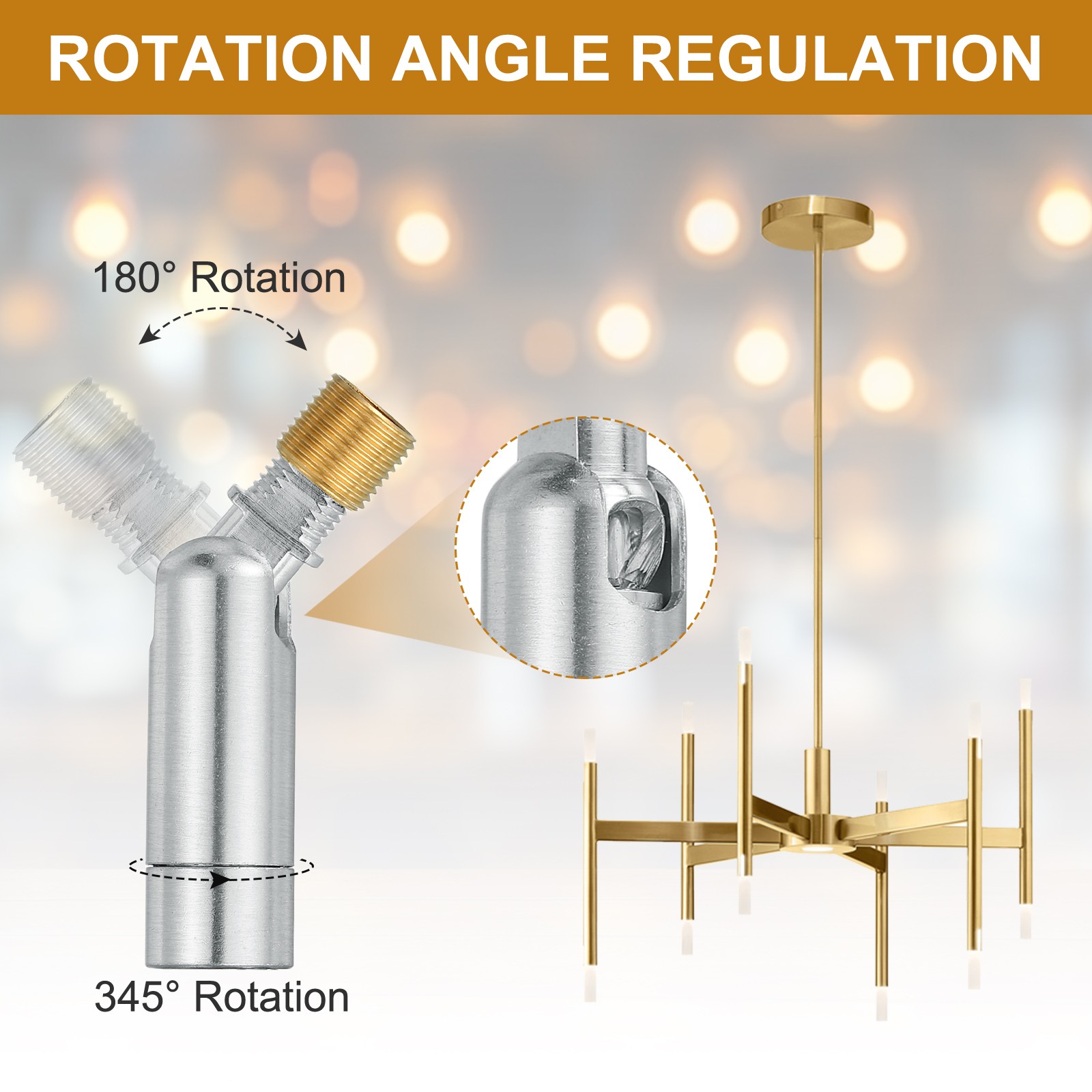 180/345 Degree M10 Thread Silver 60 x 15.6mm Sloped Ceiling Adapter