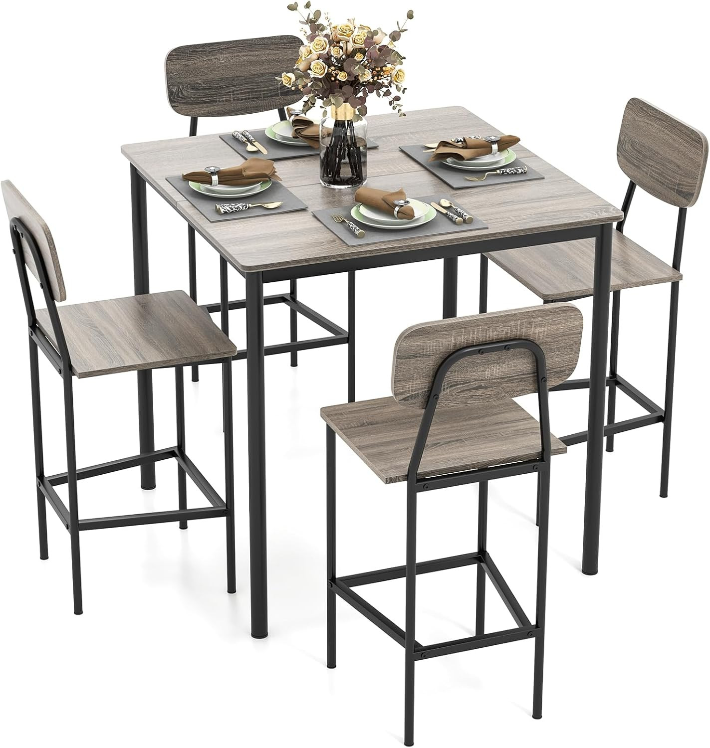 Stylish Counter Height Dining Table Set with 4 Chairs - Space-Saving Design