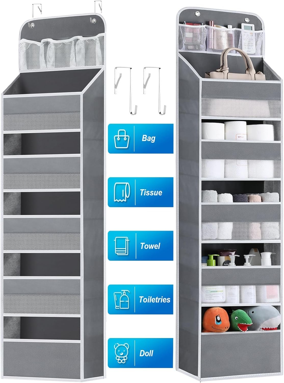 Over the Door Organizers - 5 Shelf Hanging Storage with 5 6 Tier Grey