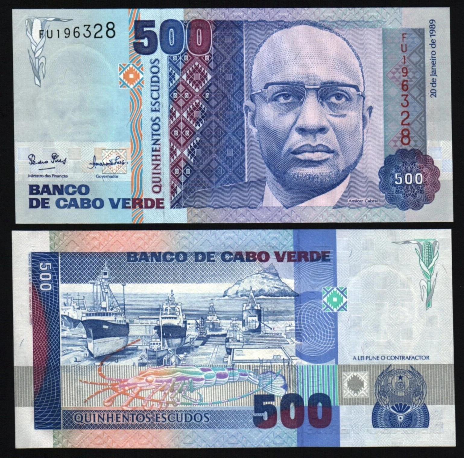 CAPE VERDE 500 ESCUDOS P-59 1989 x 1 Pcs ABRAL SHIP UNC WORLD CURRENCY RARE NOTE