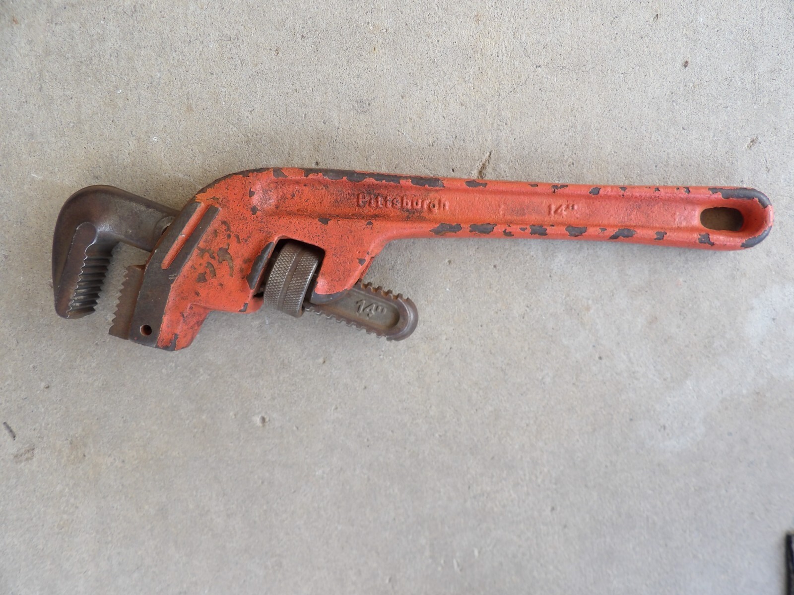 Vintage Pittsburgh 14" Offset Adjustable Pipe Wrench Red Steel Rust Free