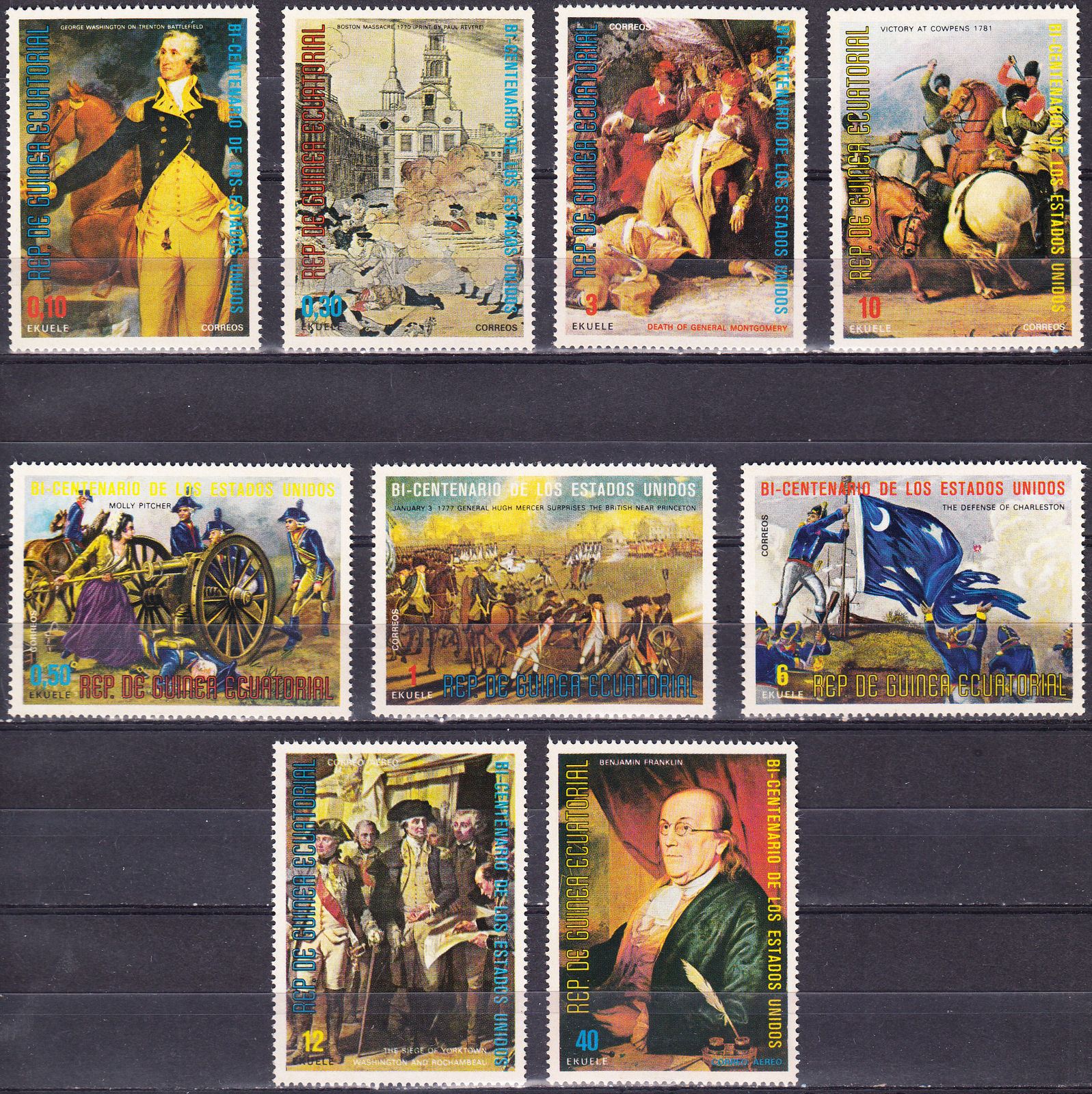 W EQUATORIAL GUINEA 0569A-577A USA BICENTENARY PAINTINGS PERFORATED SET