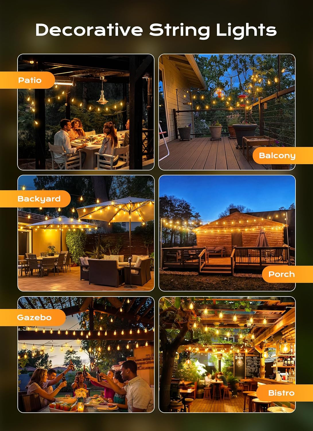 Outdoor-String-Lights-Patio-Lights, 100FT ST38 Shatterproof Dimmable Waterproof