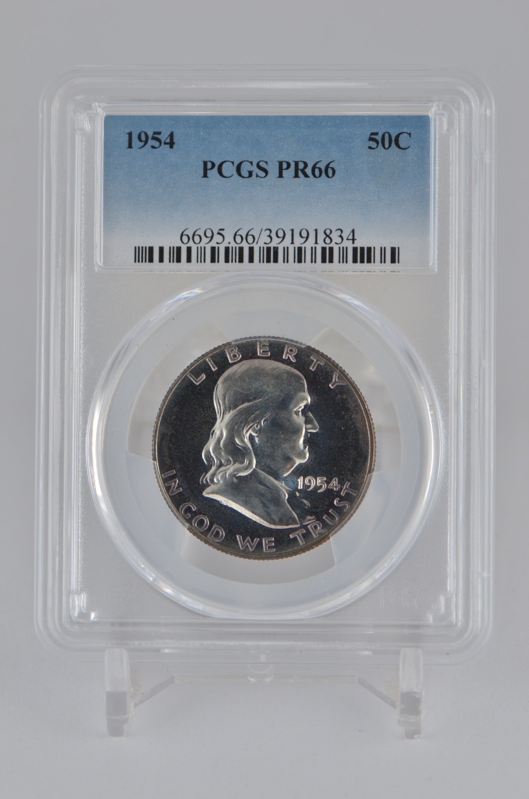 PR66 1954 PCGS FRANKLIN SILVER HALF DOLLAR PROOF CAMEO LOOK TONED COIN # 834