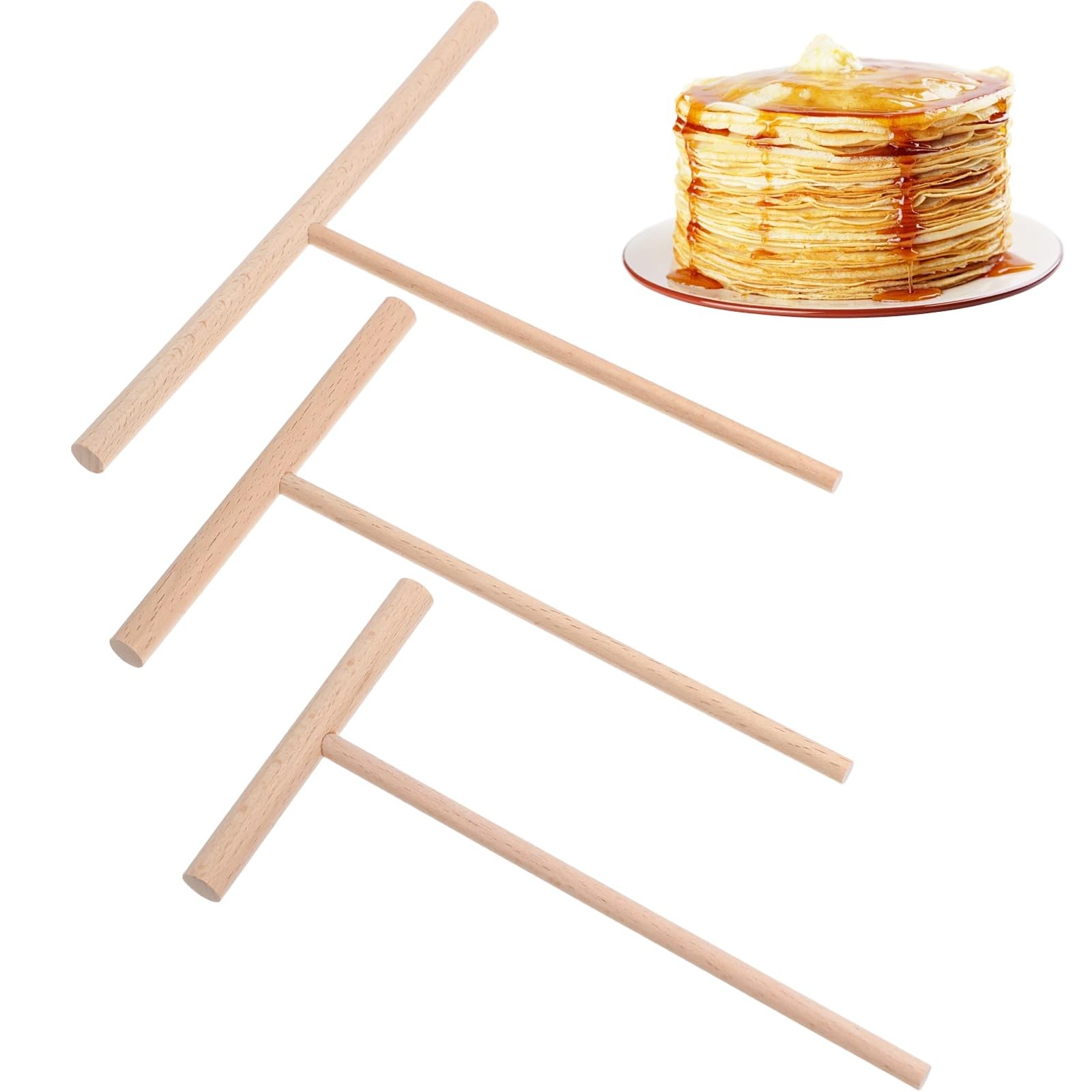 3 Pcs Crepe Stick Spreader,Wooden Crepe Spreader Tool,3 Sizes T-Shaped Spatul...