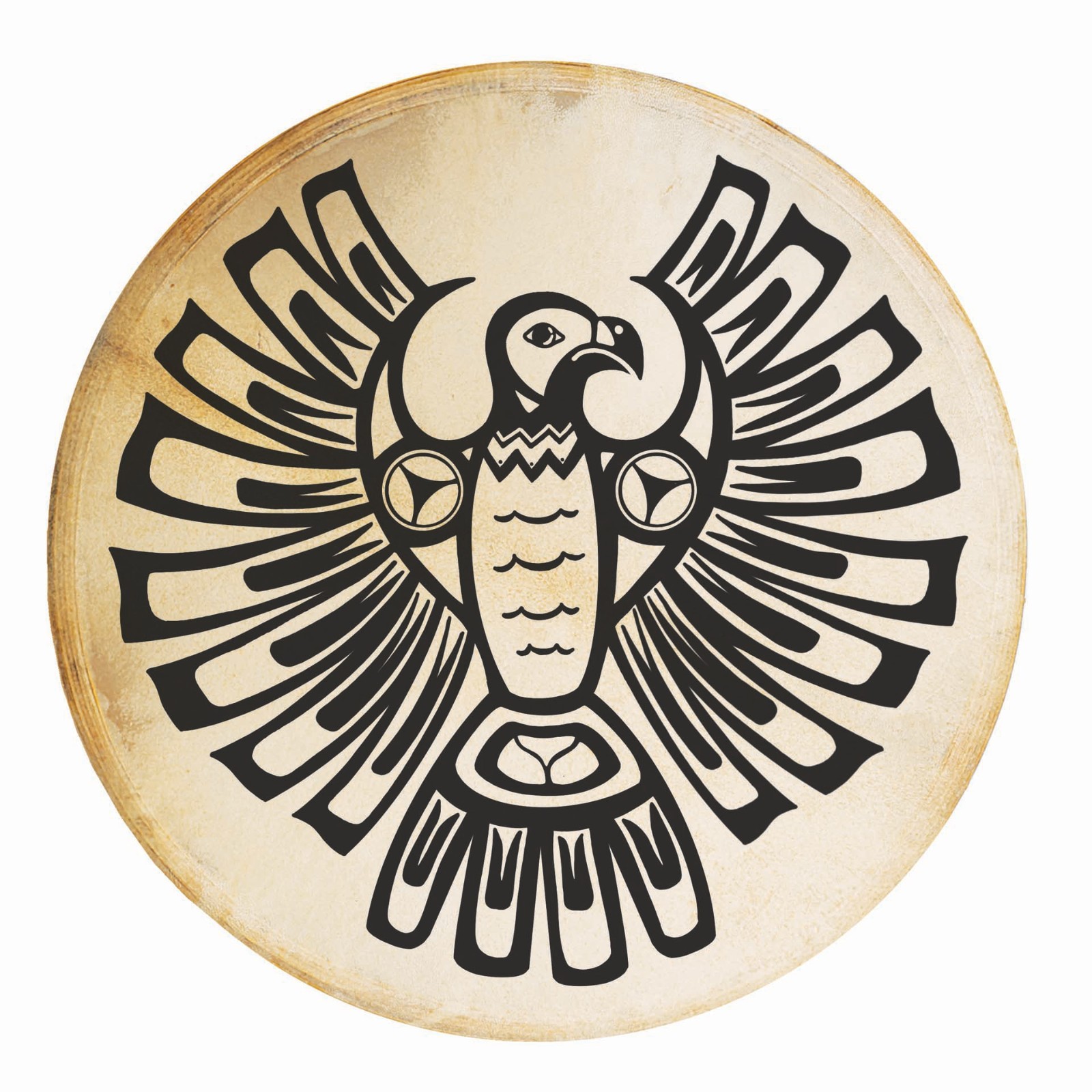 Terre Shaman Drum with Thunderbird Design – 16" or 20" Ritual Drum with Goatskin