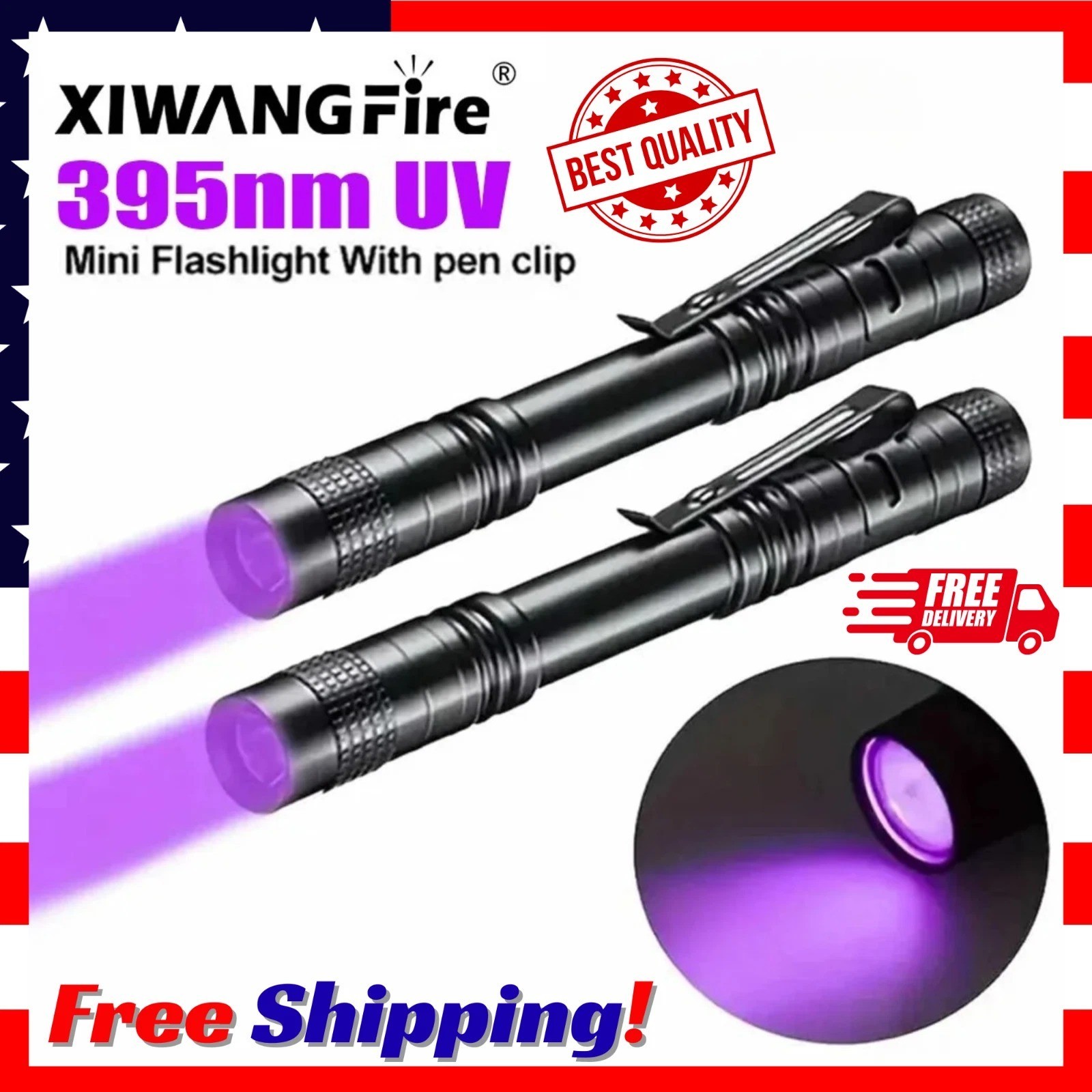 UV Pen Light 395nm Black Light Portable Ultra Violet Pocket Flashlight Mini