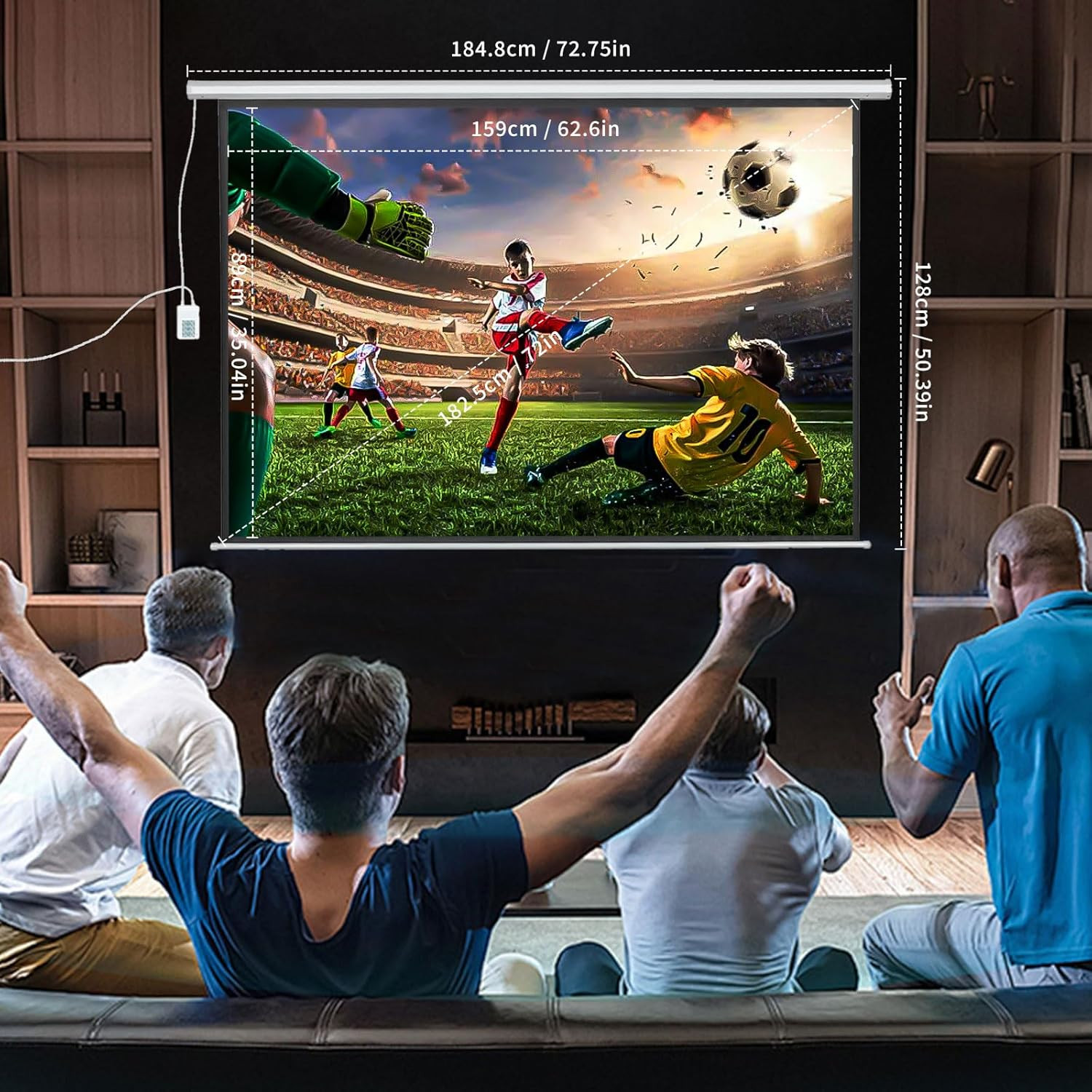 72-Inch Electric Projector Screen 4K HD Motorized Drop-Down with Remote