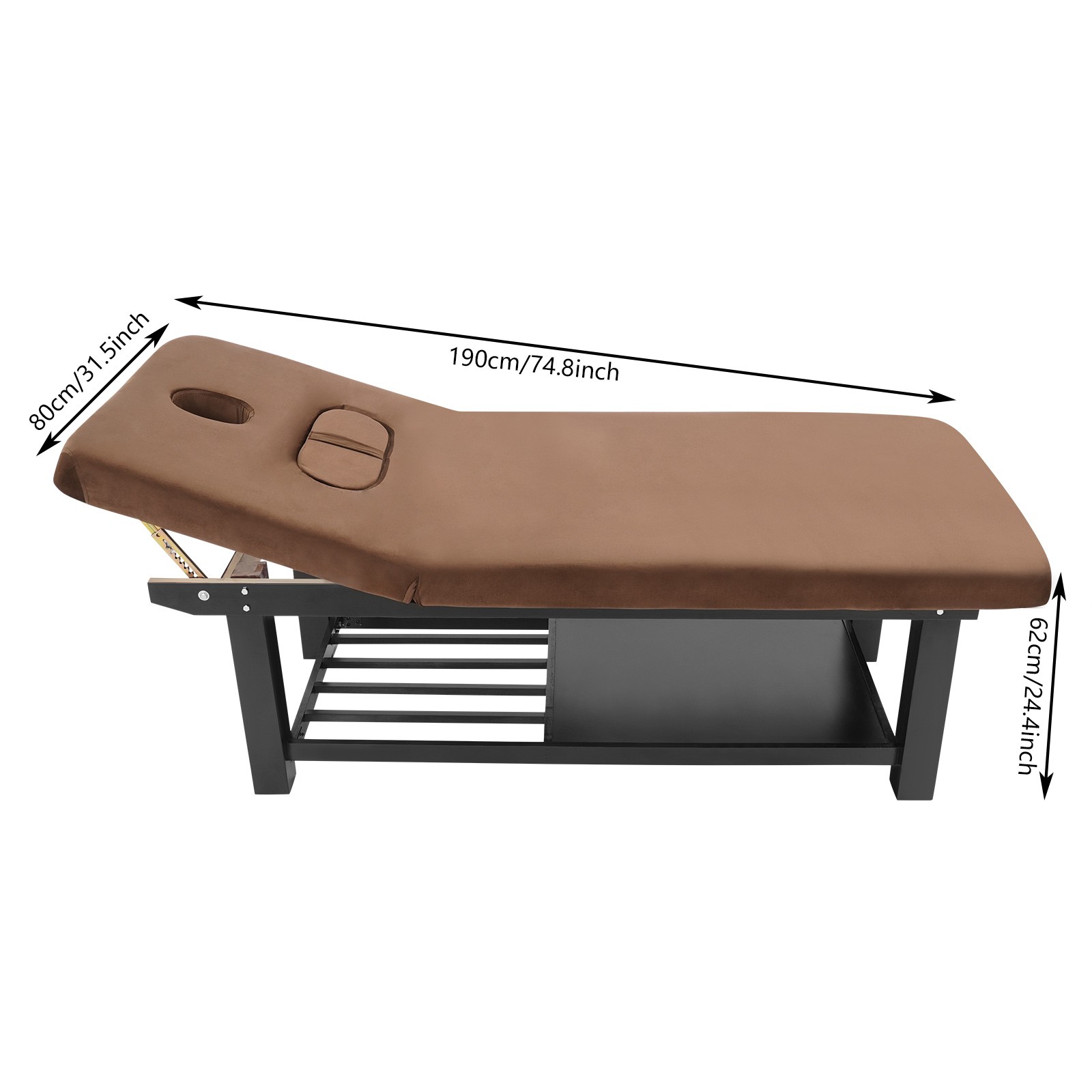 Stationary Massage Table Solid Wood Massage Table Spa Bed 75"x 31.5" Brown