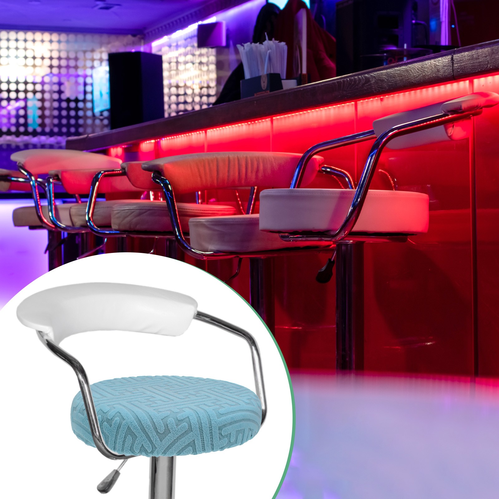 1-Pack Bar Stool Covers Round for 14-16 Inch Strip Pattern Covers [Sky Blue]