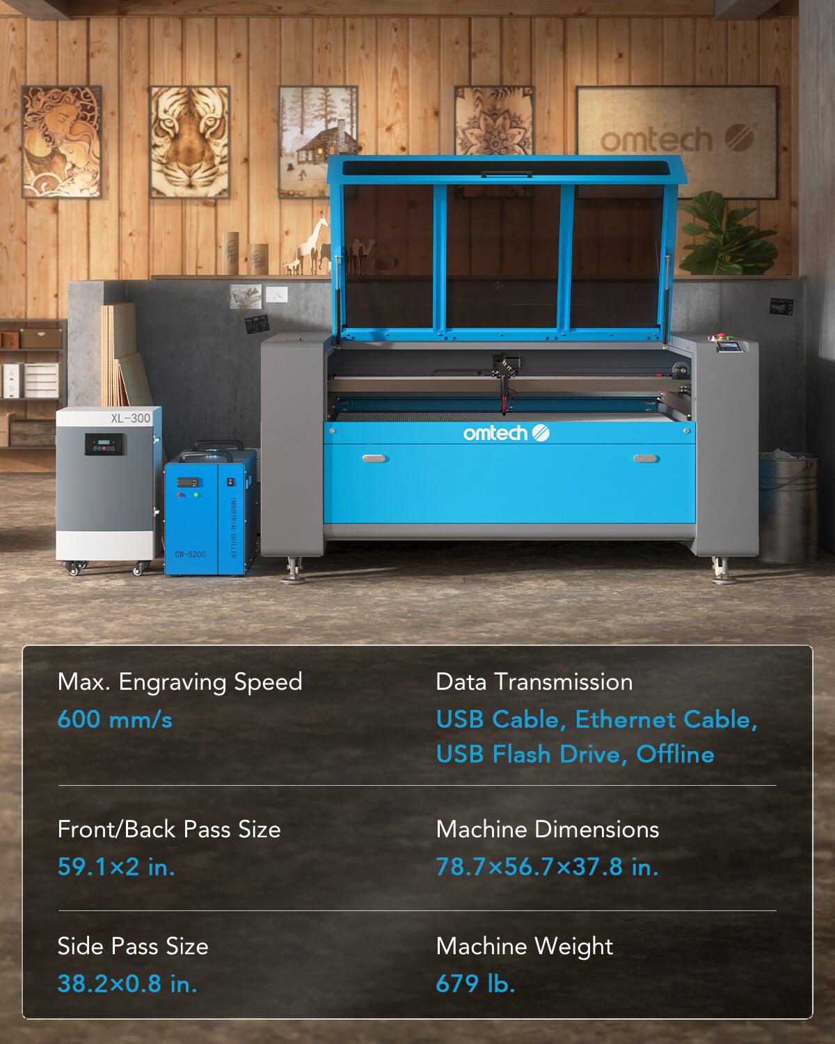 OMTech AF3555-130 130W CO2 Laser Cutter Cutting Machine with Premium Accessories
