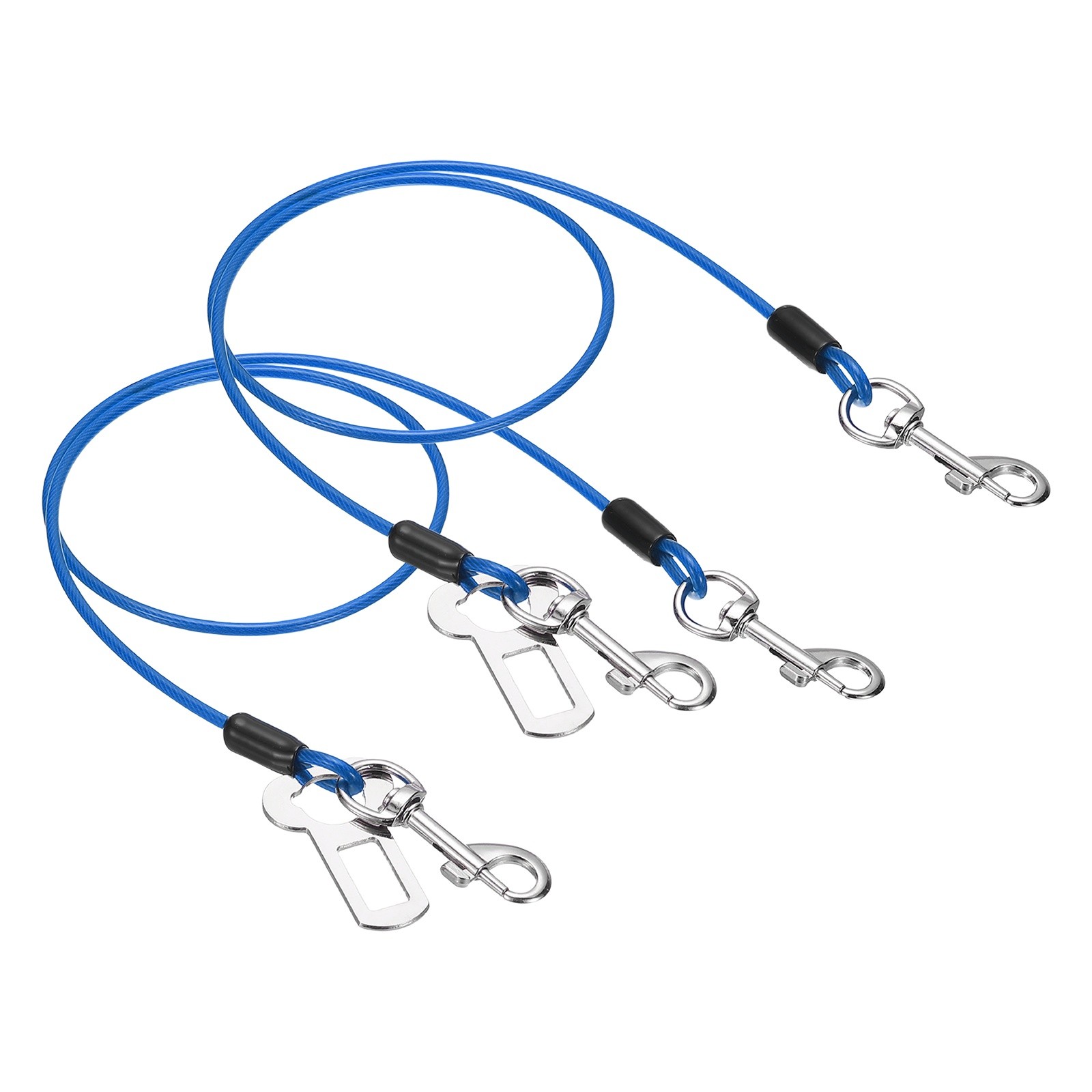 Chew Proof Dog Leash, 31 in Dog Seat Belt Harness with Clips, Blue 2Pcs
