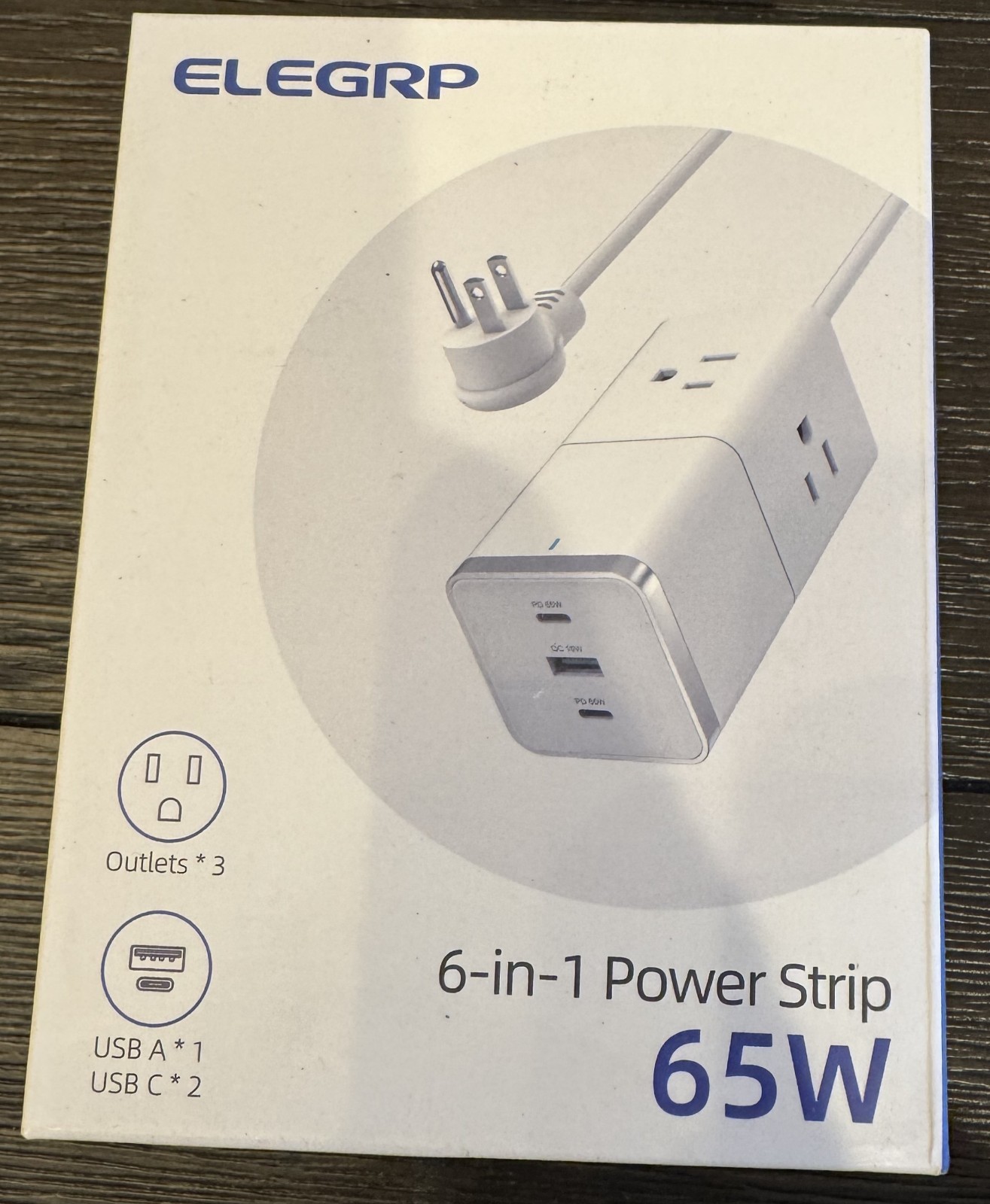 ELEGRP Power Strip Surge Protection with 3 AC Outlets and 3 USB Ports, 65W New