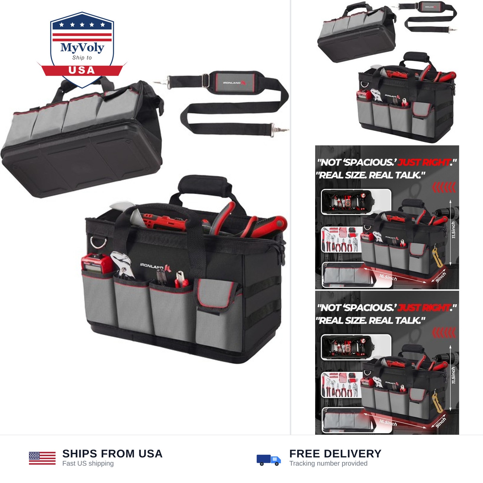 IRONLAND 16.5 Inch Hard & Sturdy Bottom Tool Bag Organizer for Men | Waterpro...