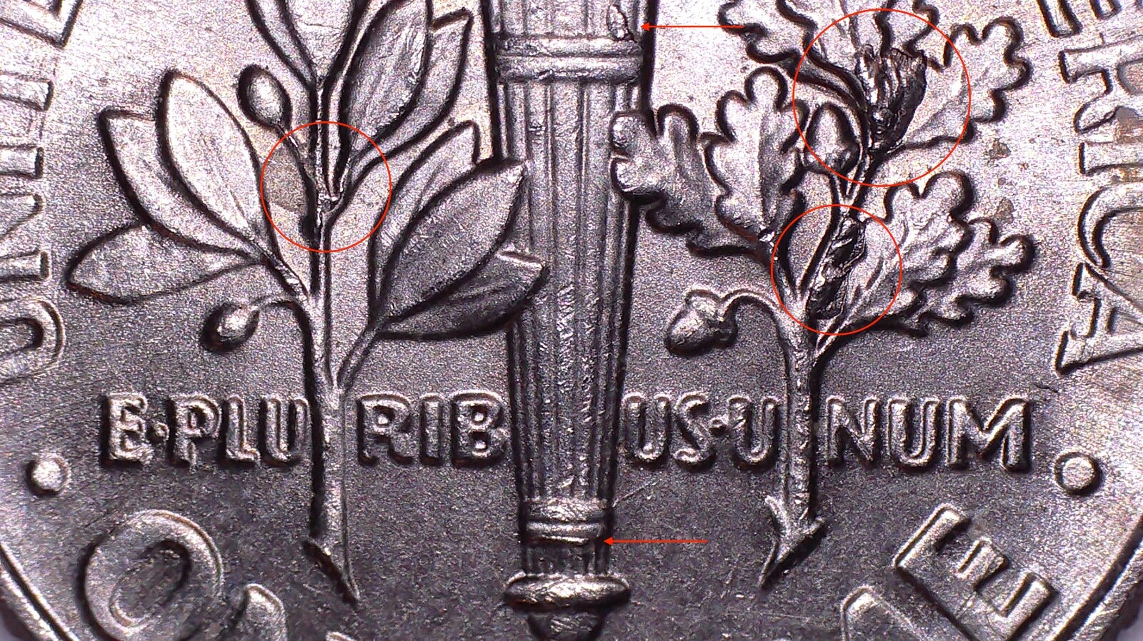 2015 P Roosevelt Dime with Reverse and Obverse Die Chip Errors (#77401)
