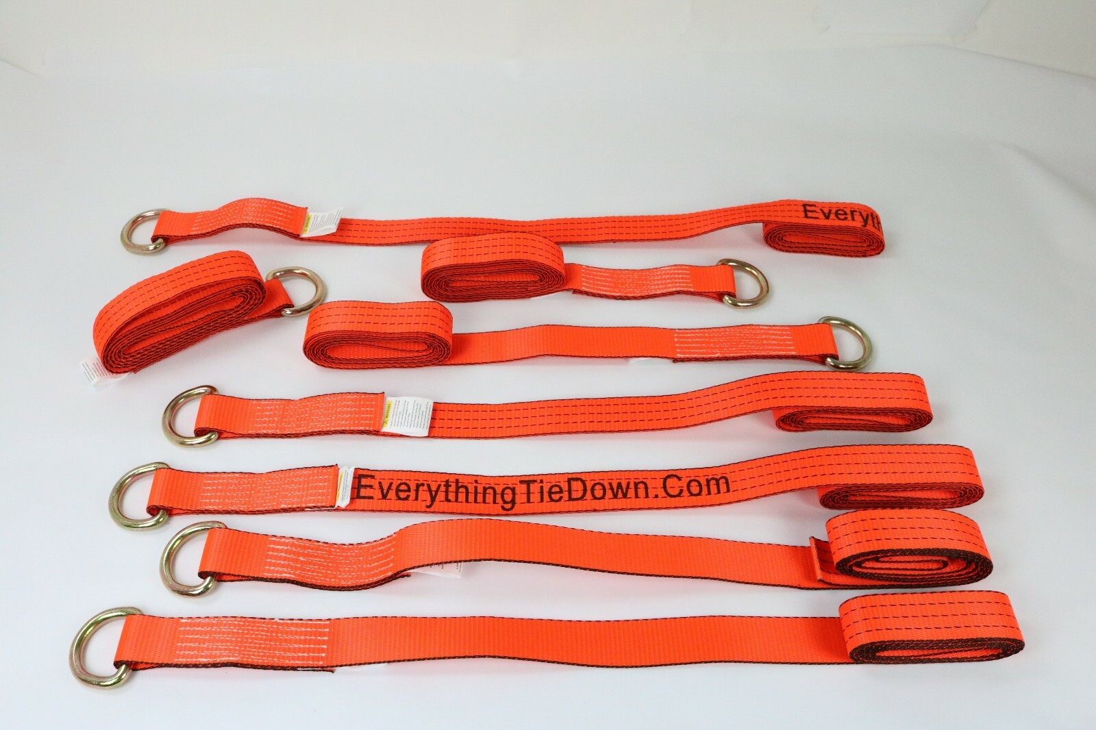 8 Pack of 2" x 100" Orange TECNIC Webbing Lasso Straps with Wire D-Rings