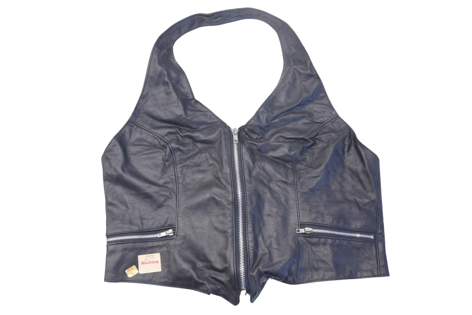 Mustang 10094, Large Black Leather Zip-up Top NOS