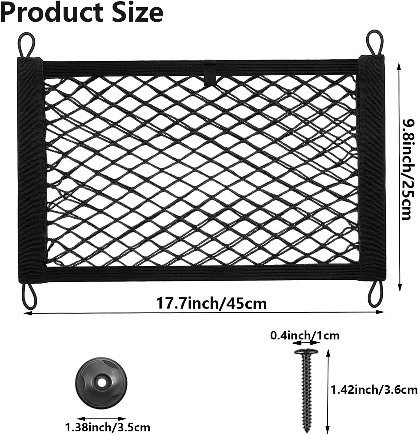 2PACK Small Cargo Nets Elastic Stretchable Pocket Storage Mesh Net 8Pcs Mounting