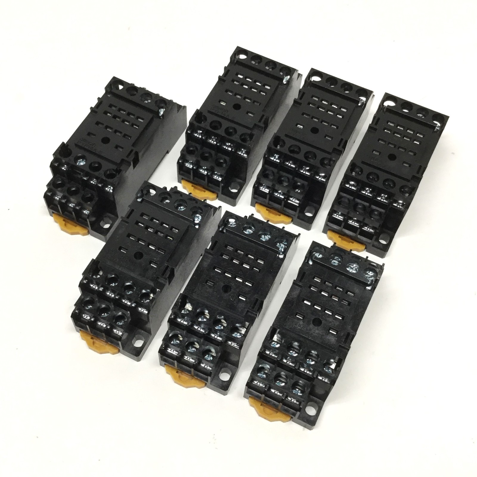 Lot of 7 Omron PYF14A-E Relay Base Sockets, 14-Pin Blade, 250VAC 5A, DIN Rail