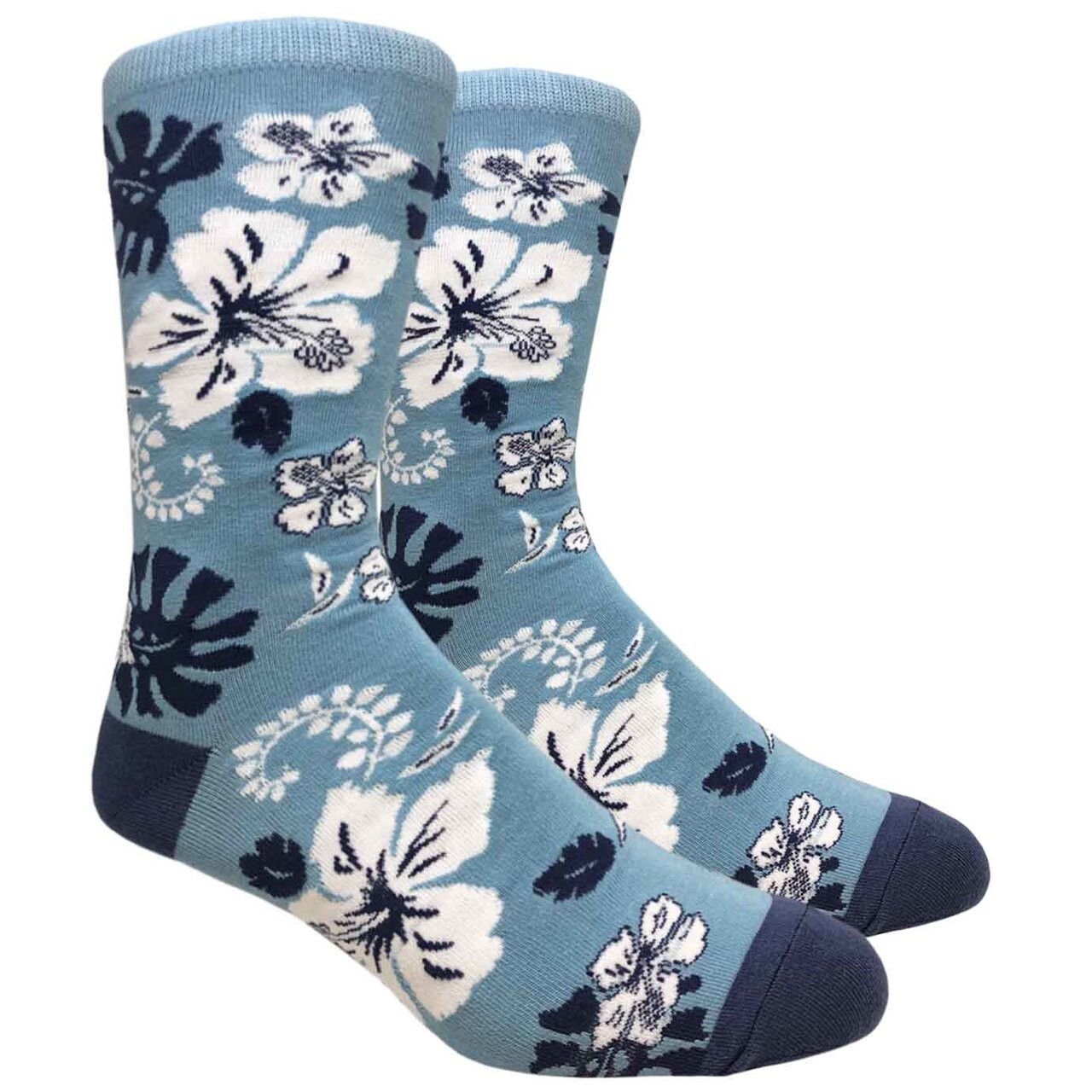 Urban-Peacock Men's Novelty Dress Socks: Hawaiian Hibiscus Flowers: Blue, 1 Pair