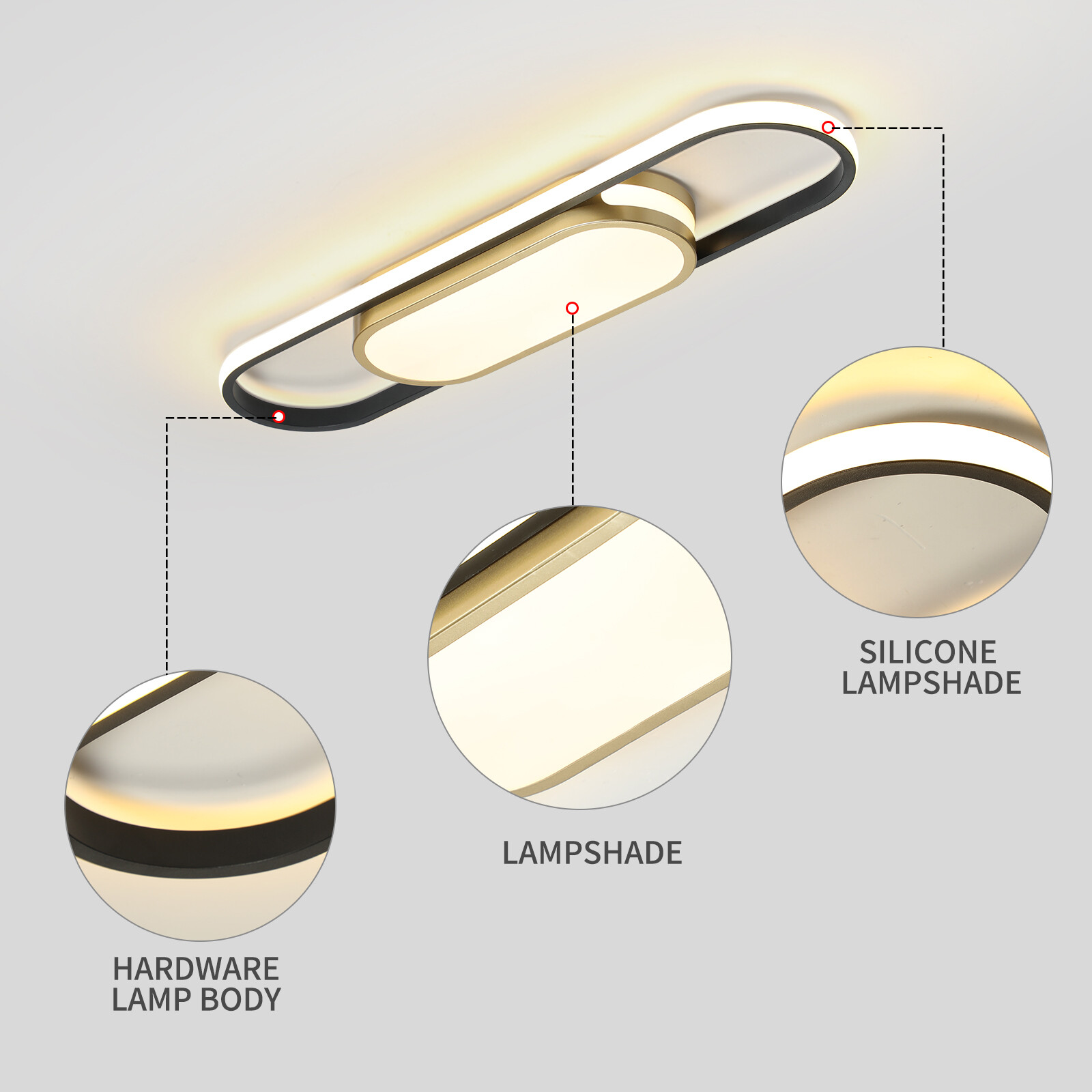 Modern Linear LED Flush Mount Ceiling Light Fixture Dimmable Ceiling Lamp+Remote