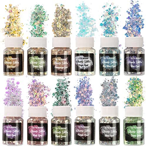 Opal Chunky Glitter for Resin, 12 * 10g Craft Powder for Tumblers/Slime, Irid...