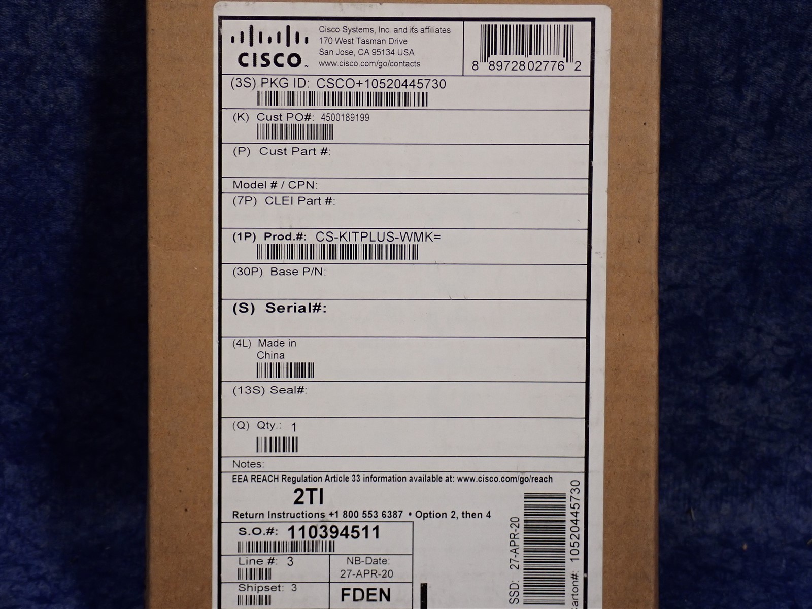 NEW Cisco CS-KITPLUS-WMK= Video Conferencing Mount Kit for Codec Medium (G120)