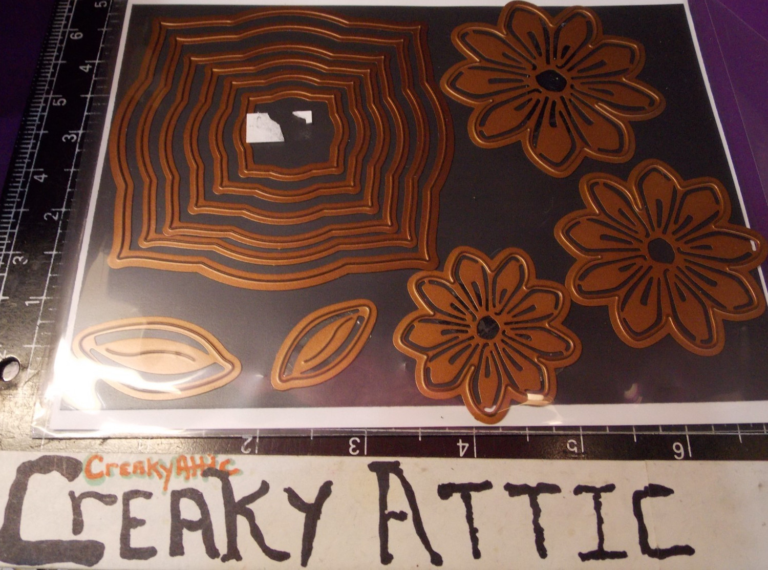 FLOWERS LEAVES SQUARES 11 DIE CUT METAL EMBOSS STENCIL PAPER CREAKYATTIC