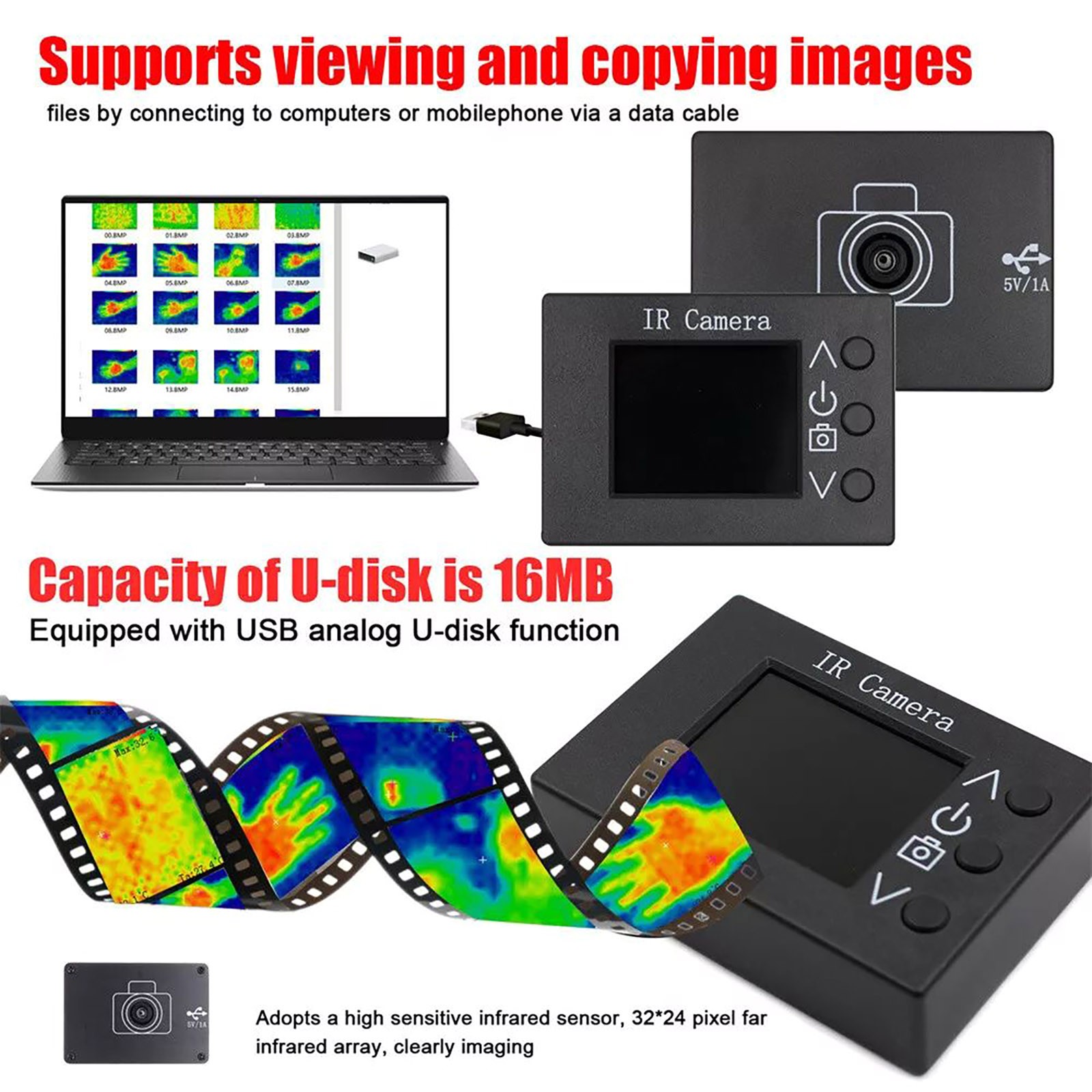 MLX90640 Handheld Digital Infrared Thermal Temperature Imager Camera Heating