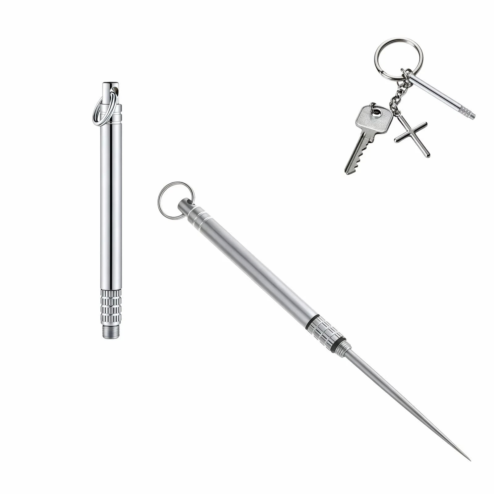 Portable Titanium Toothpick, Multi-Functional Reusable Stainless Steel Silver