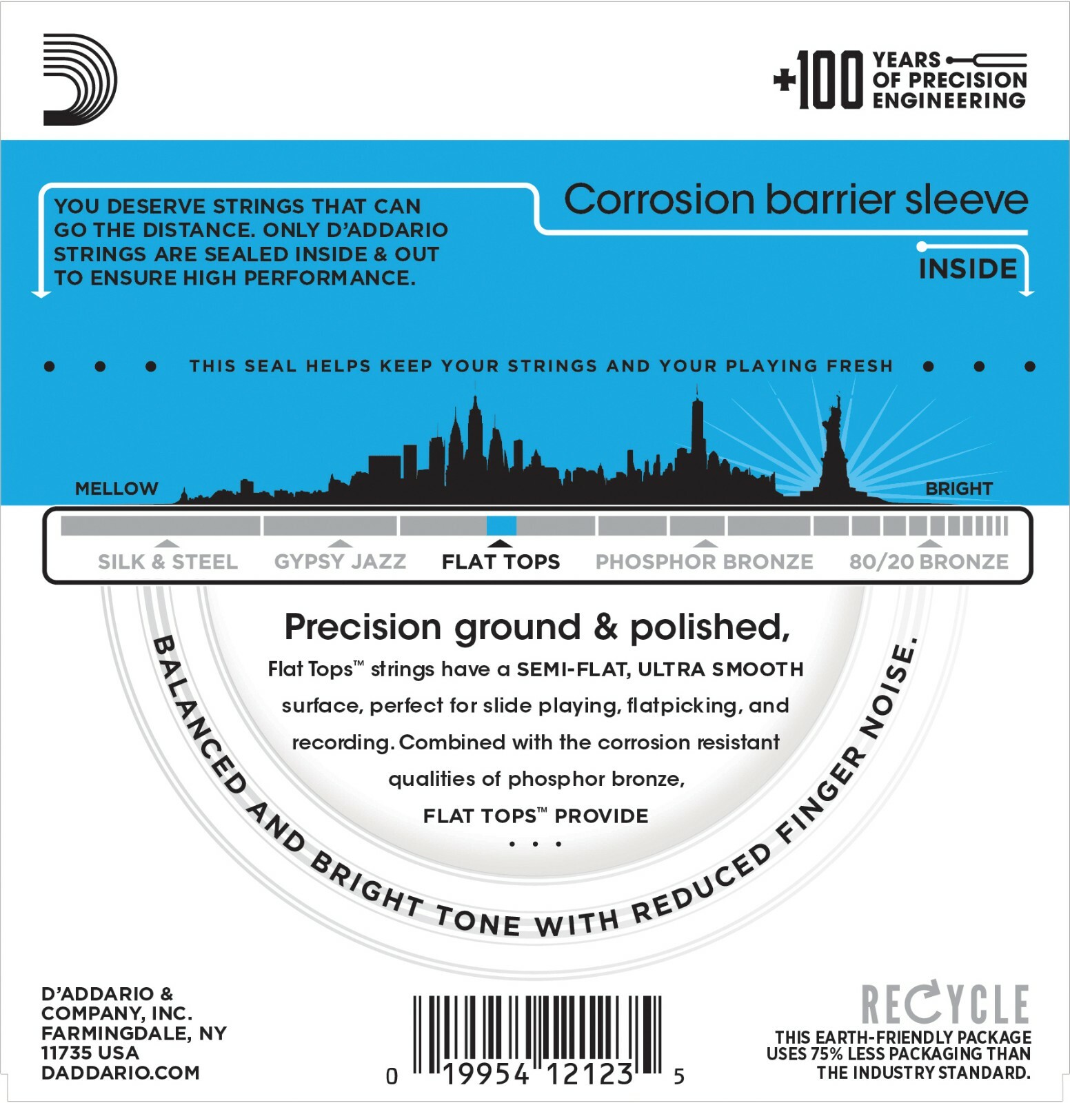 D'Addario EFT16 Flat Tops 12-53 Phosphor Bronze Light Acoustic Guitar Strings