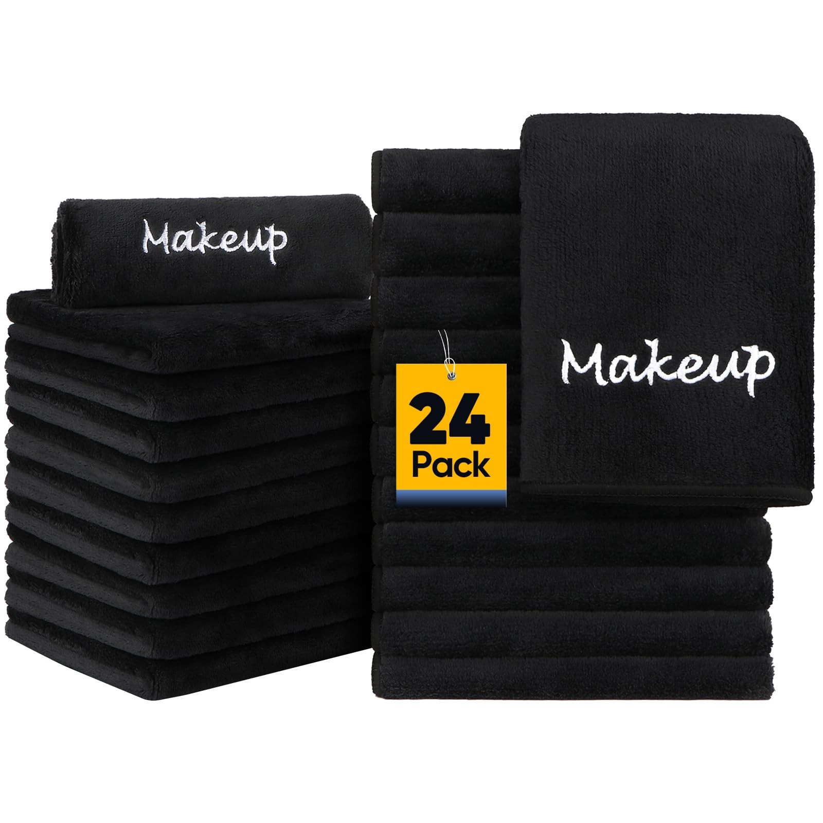 Makeup Remover Cloth, 24 Pack Black Facial Wash Cloths, Soft Coral Fleece Mic...