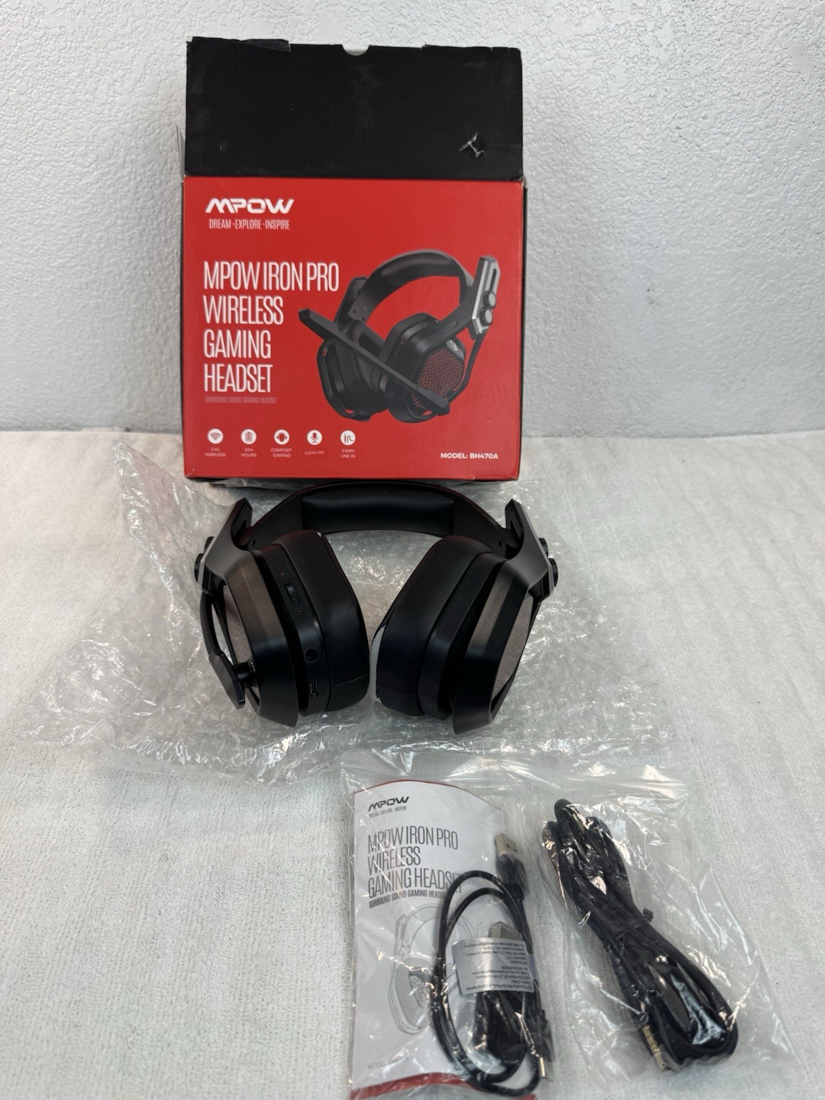 (407) Mpow Iron Pro Wireless Gaming Headset BH470A 2.4G w/ Box & Cables Read