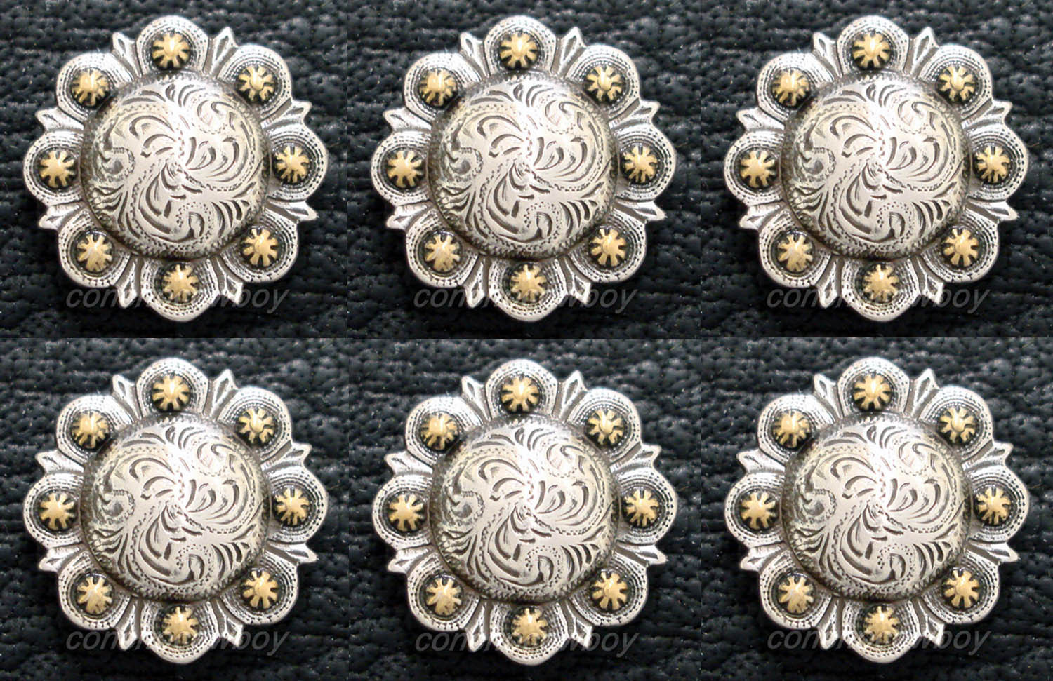 Set of 6 WESTERN HORSE SADDLE TACK ANTIQUE GOLD BERRY CONCHOS 1" screw back