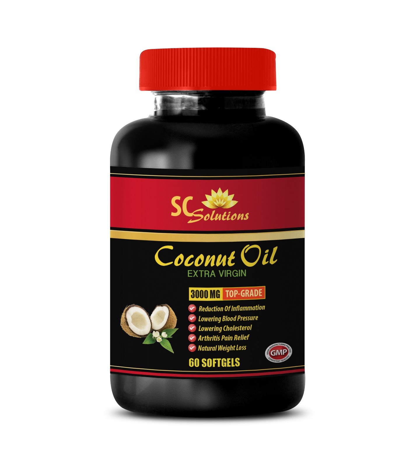 Coconut Oil Sofgels-EXTRA VIRGIN COCONUT OIL-Coconut oil for skin 1 Bot 60 Caps
