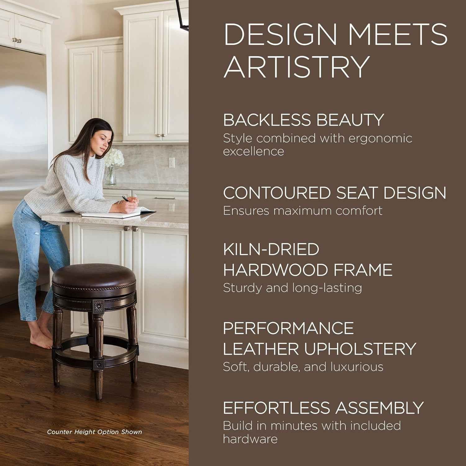 31" Dark Walnut Backless Barstool with Vintage Brown Vegan Leather Seat