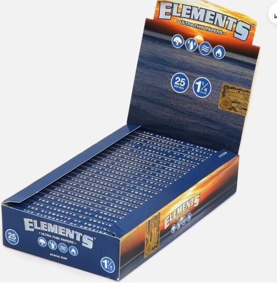 ELEMENTS 25 PACK 1 BOX ELEMENTS 1 1/4 (1.25) ULTRA THIN RICE ROLLING PAPERS