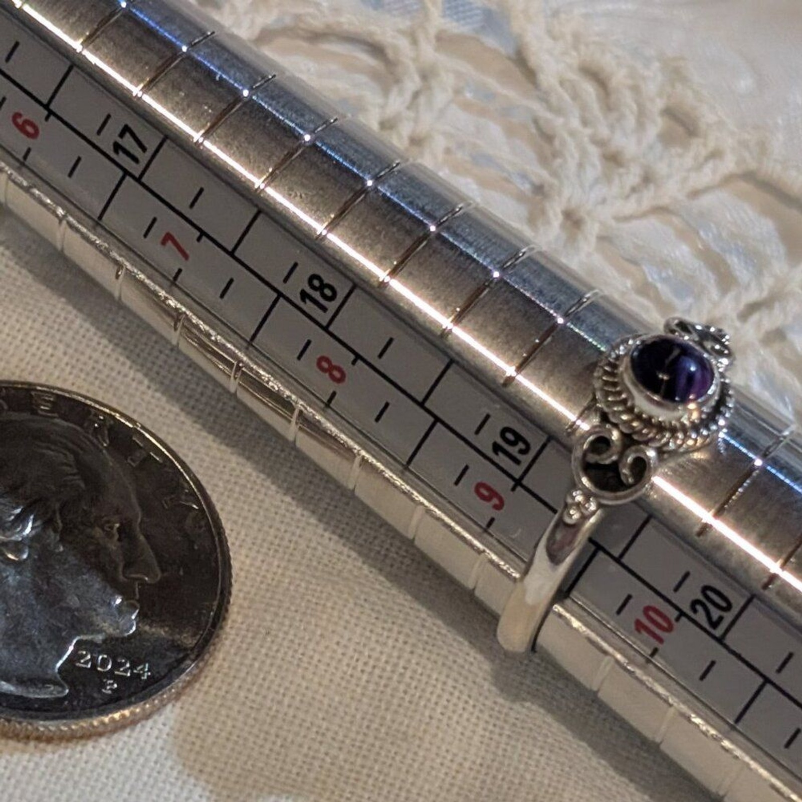 925 Sterling Silver Purple Dahlia Size 9.5