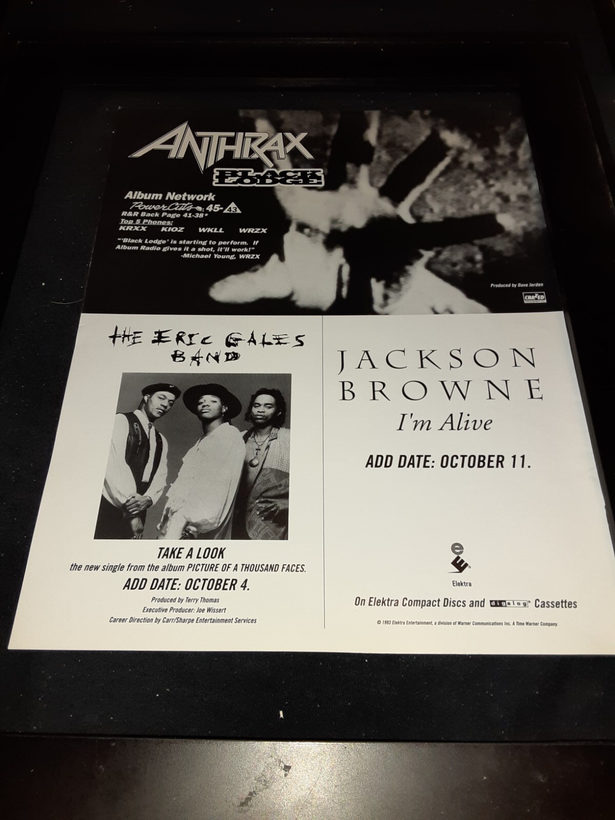 Anthrax / Eric Gales Band Rare Original Radio Promo Poster Ad Framed