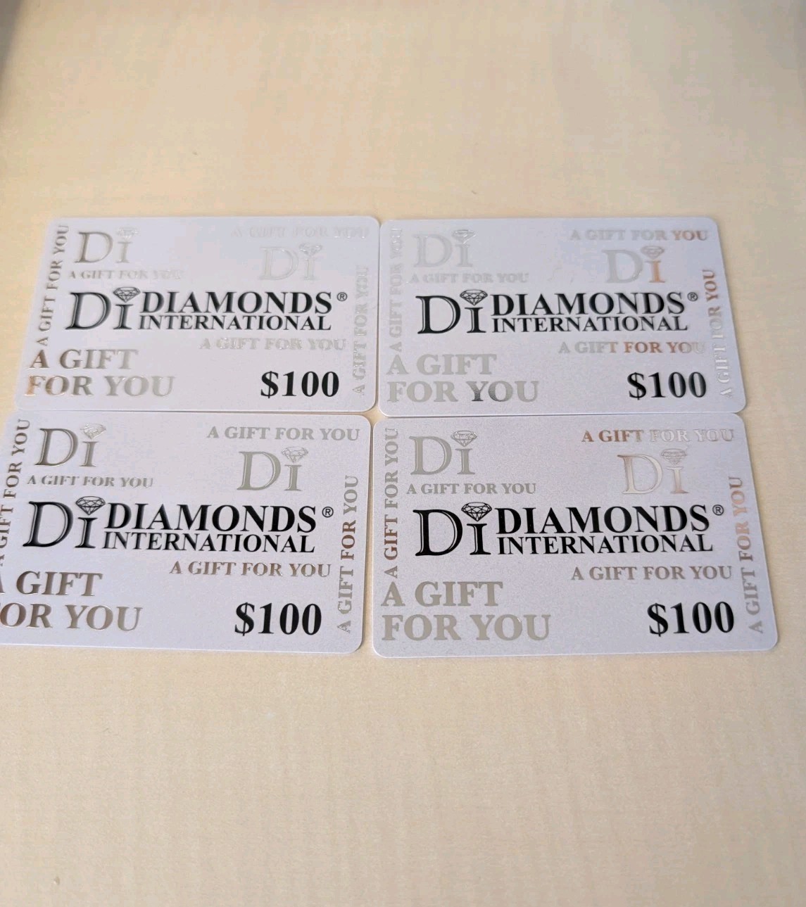 4X Diamonds International $100 Gift Cards Expires 12/31/2029