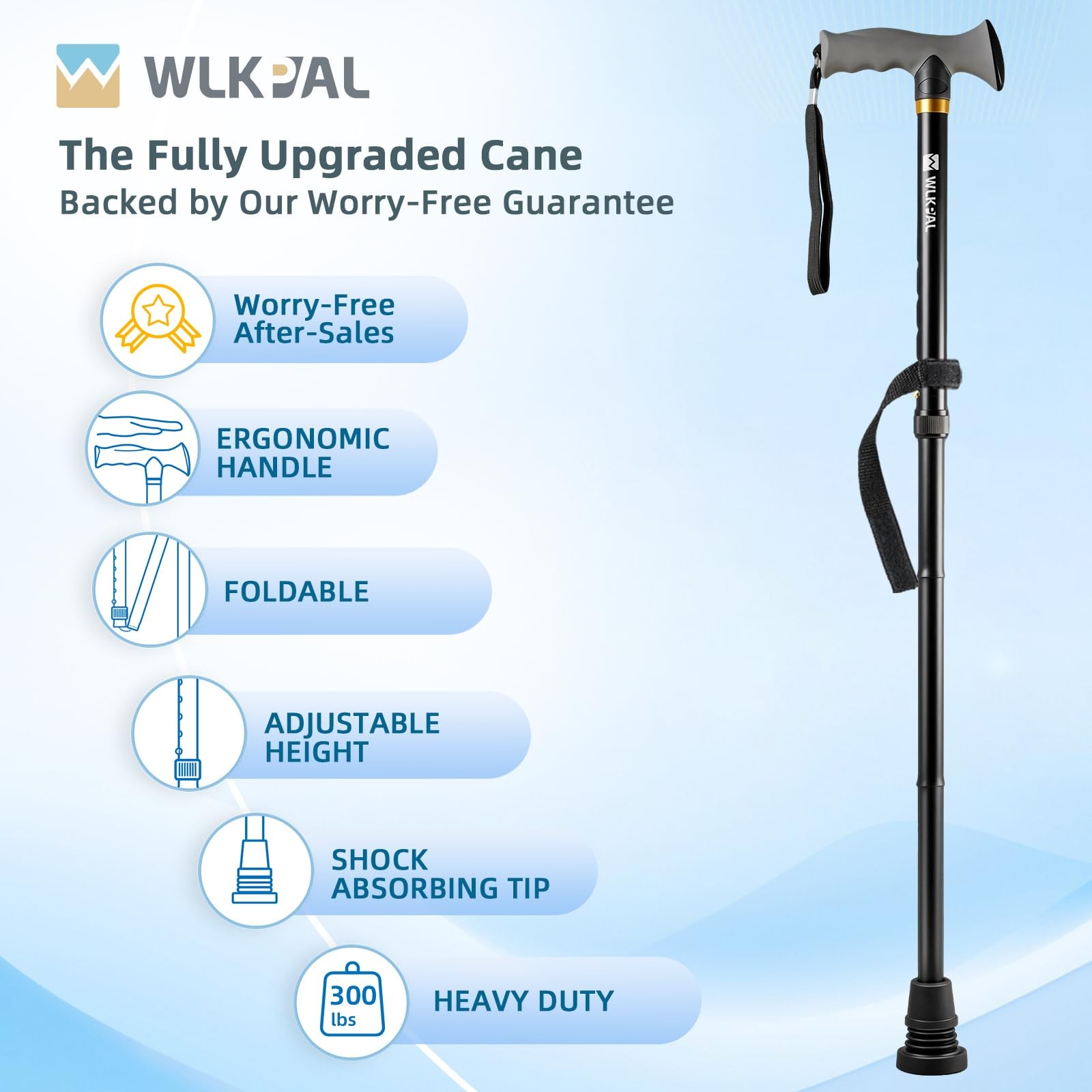 AllTerrain Folding Walking Cane Lightweight ShockAbsorbing Adjustable 300lbs