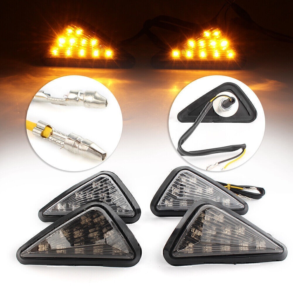 Clear Motorcycle LED Turn Signal Lights Amber Lamp For Kawasaki Ninja ZX6R ZX10R