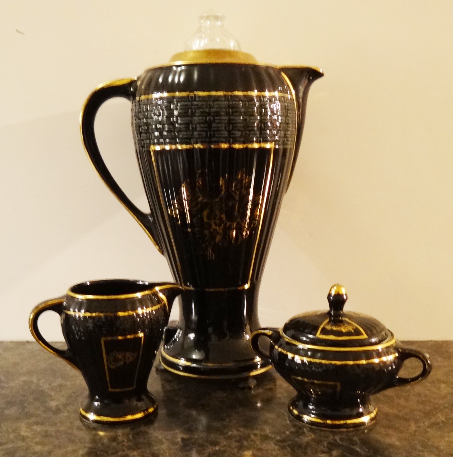Extremely Rare 1950's Foreman Family Percolator Set Basket Weave by Hall China