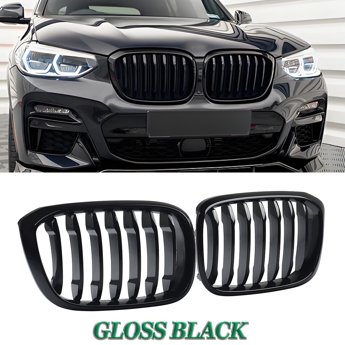 For 2018-2021 BMW X3 G01 X4 G02 G08 Gloss Black Front Bumper kidney Grill Grille