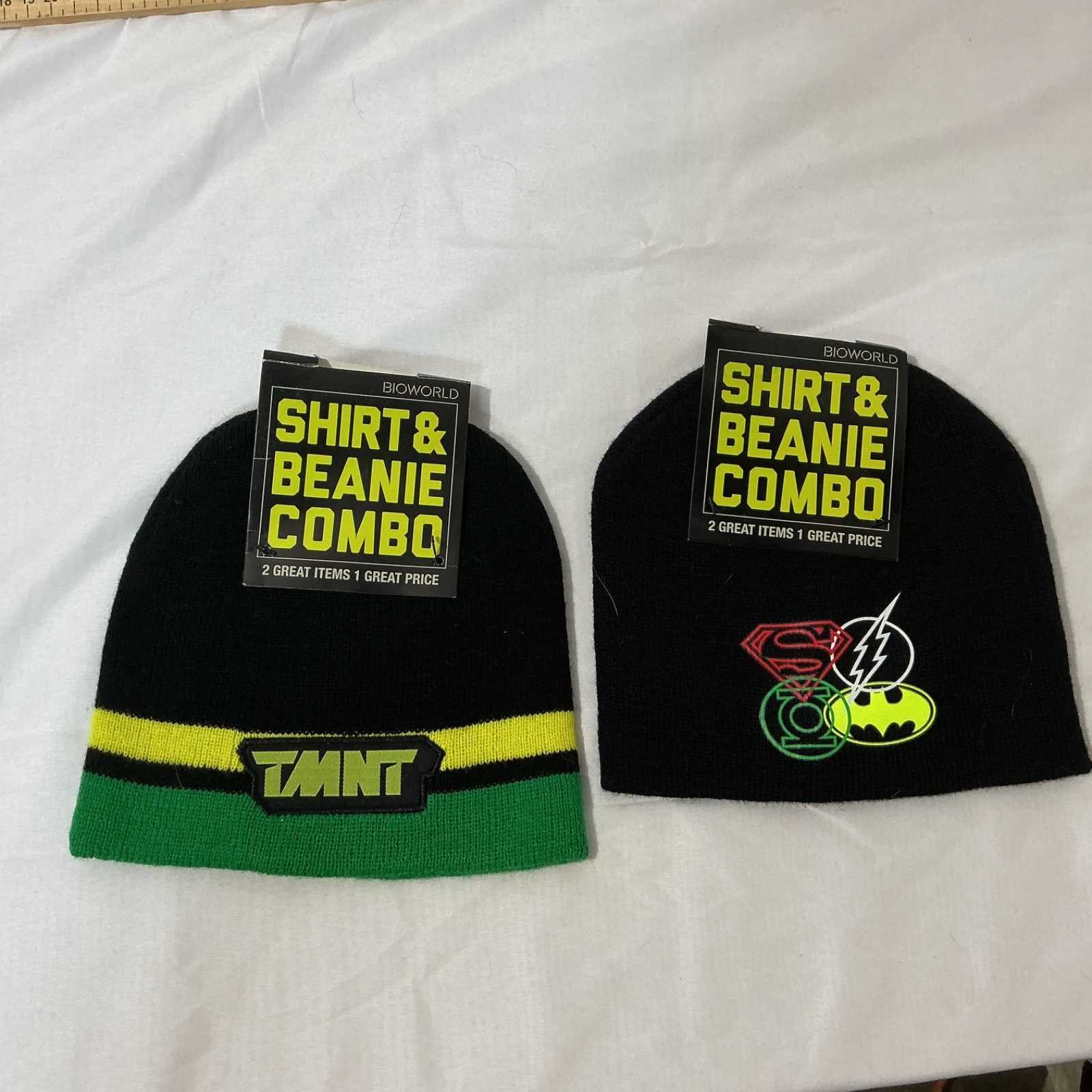 2 Boys Beanie Hats TMNT Teen Mutant Turtles Justice League Black *JUST HATS* NEW