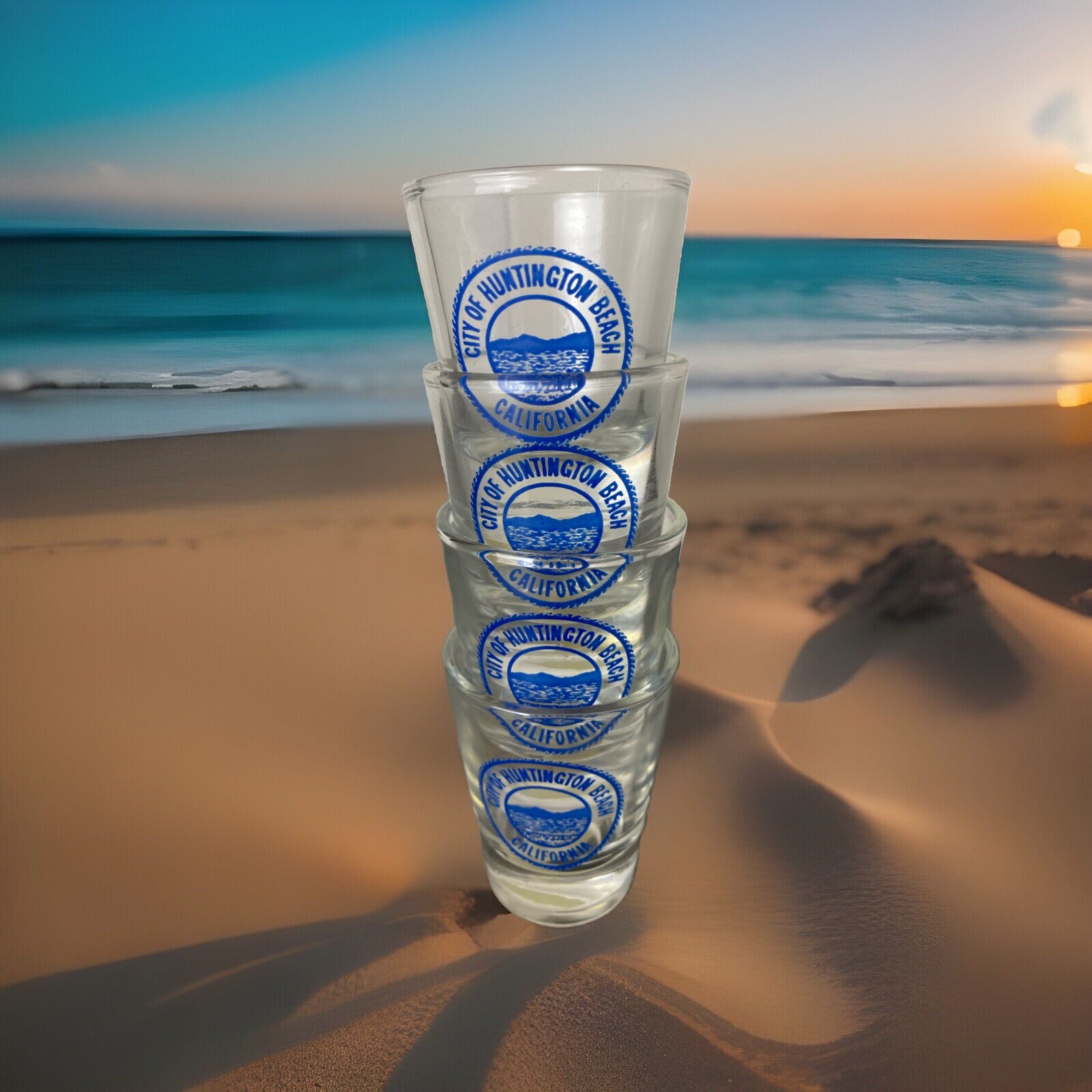 City Of Huntington Beach California 2 oz. Clear Shot Glass  Set of 4
