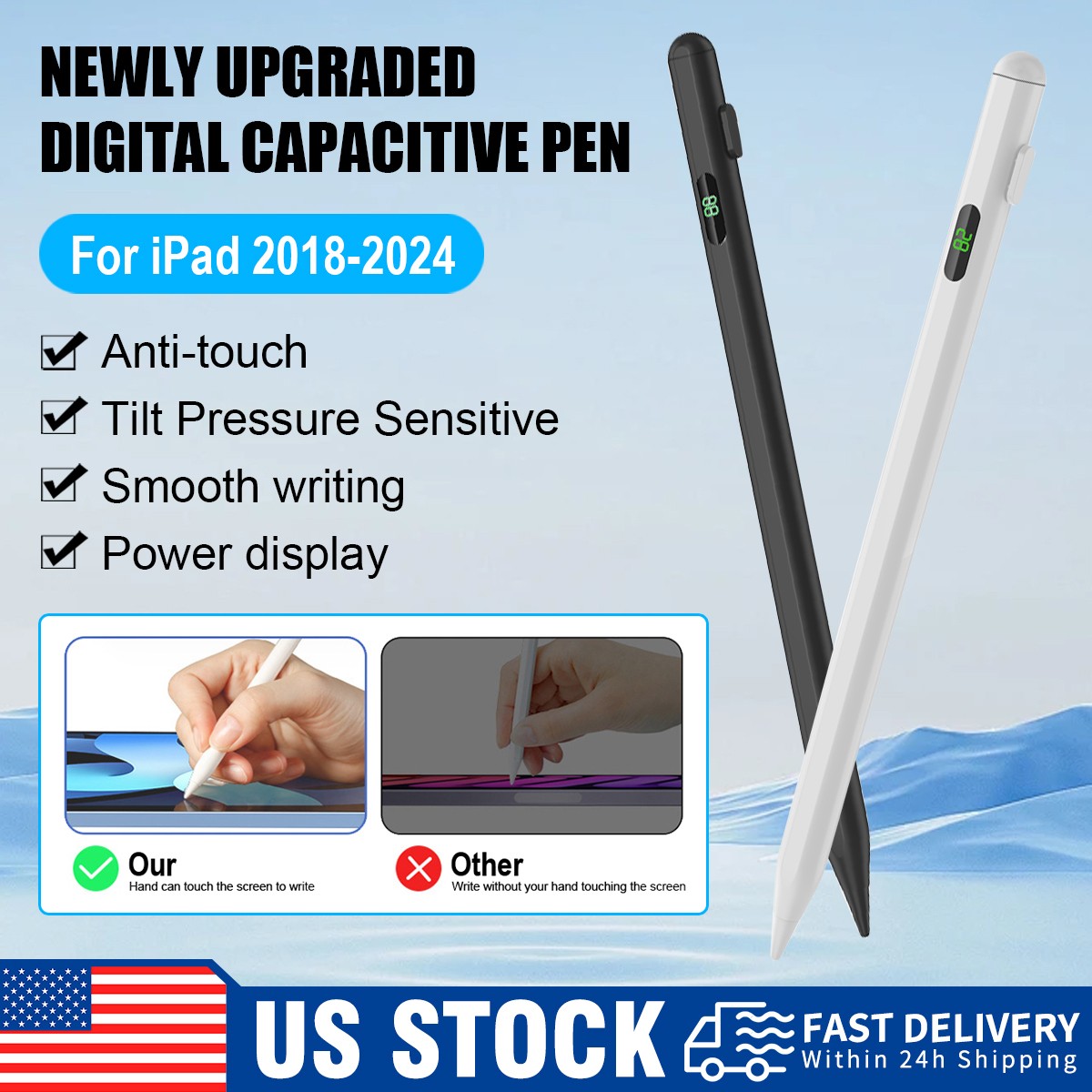 Magnetic Tilt Stylus Touch Pen for Apple iPad 10th 9th 8th 2018-2024