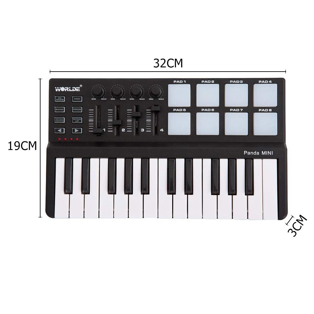 Mini 25-Key Midi Keyboard Controller With 8 Velocity-Sensitive Drum Pads, Portab