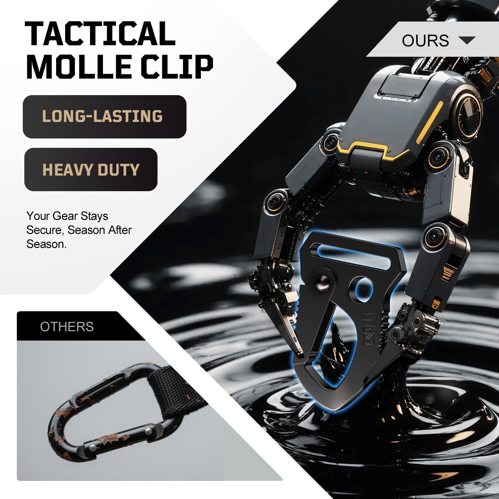 Tactical MOLLE Clip with Quick-Release Metal Hook & Nylon Webbing Black